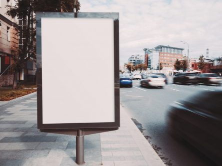 An advertising placard on the street